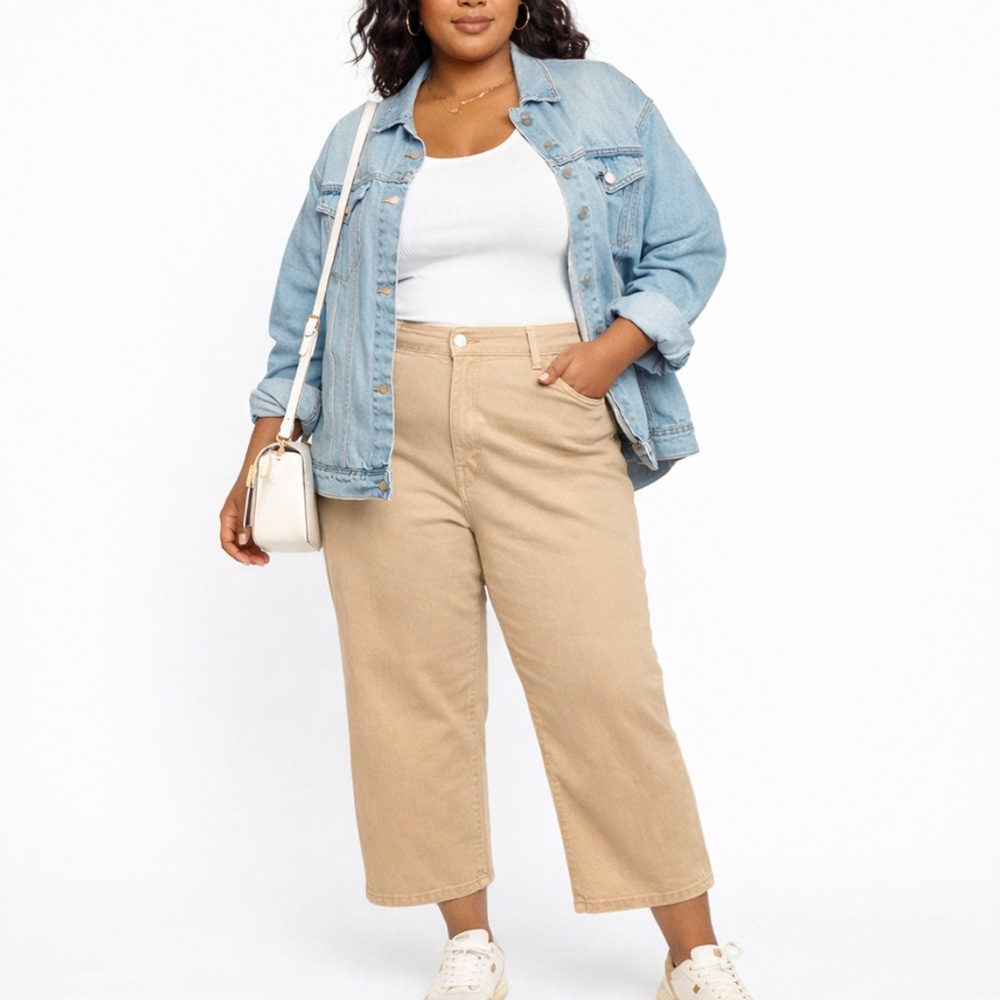 Lane Bryant Straight Crop Jeans Flex Magic Waistband Women’s 22 Mid Rise Tan